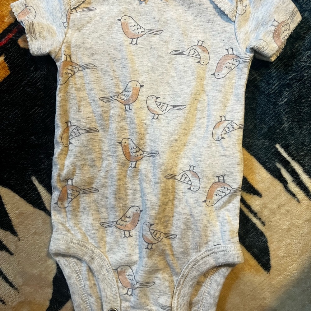 Gray Bird Print Kids One Piece
